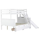 Lit superposé jumeau sur grand lit avec 2 tiroirs et étagères pour enfants, lit superposé en bois avec échelle et toboggan