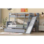 Lit superposé jumeau sur grand lit avec 2 tiroirs et étagères pour enfants, lit superposé en bois avec échelle et toboggan