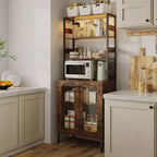 Acekool Étagère de Cuisine 170 cm avec Prise Électrique, Meuble de Rangement de Garde-Manger avec Lumières LED, Chariot de Bar avec Porte en Verre pour Salle à Manger, Salon