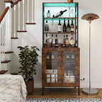 Acekool Étagère de Cuisine 170 cm avec Prise Électrique, Meuble de Rangement de Garde-Manger avec Lumières LED, Chariot de Bar avec Porte en Verre pour Salle à Manger, Salon