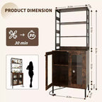 Acekool Étagère de Cuisine 170 cm avec Prise Électrique, Meuble de Rangement de Garde-Manger avec Lumières LED, Chariot de Bar avec Porte en Verre pour Salle à Manger, Salon