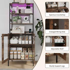 Acekool Étagère de Cuisine 170 cm avec Prise Électrique, Meuble de Rangement de Garde-Manger avec Lumières LED, Chariot de Bar avec Porte en Verre pour Salle à Manger, Salon