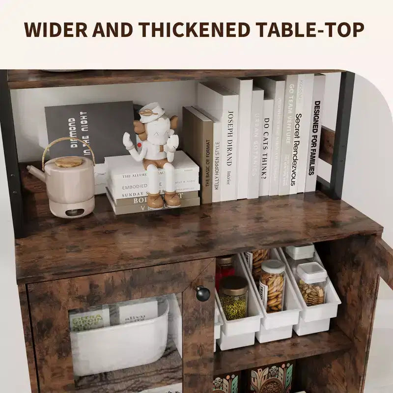 Acekool Étagère de Cuisine 170 cm avec Prise Électrique, Meuble de Rangement de Garde-Manger avec Lumières LED, Chariot de Bar avec Porte en Verre pour Salle à Manger, Salon