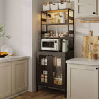 Acekool Étagère de Cuisine 170 cm avec Prise Électrique, Meuble de Rangement de Garde-Manger avec Lumières LED, Chariot de Bar avec Porte en Verre pour Salle à Manger, Salon