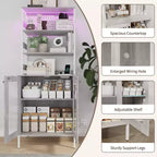 Acekool Étagère de Cuisine 170 cm avec Prise Électrique, Meuble de Rangement de Garde-Manger avec Lumières LED, Chariot de Bar avec Porte en Verre pour Salle à Manger, Salon
