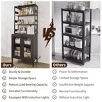 Acekool Étagère de Cuisine 170 cm avec Prise Électrique, Meuble de Rangement de Garde-Manger avec Lumières LED, Chariot de Bar avec Porte en Verre pour Salle à Manger, Salon