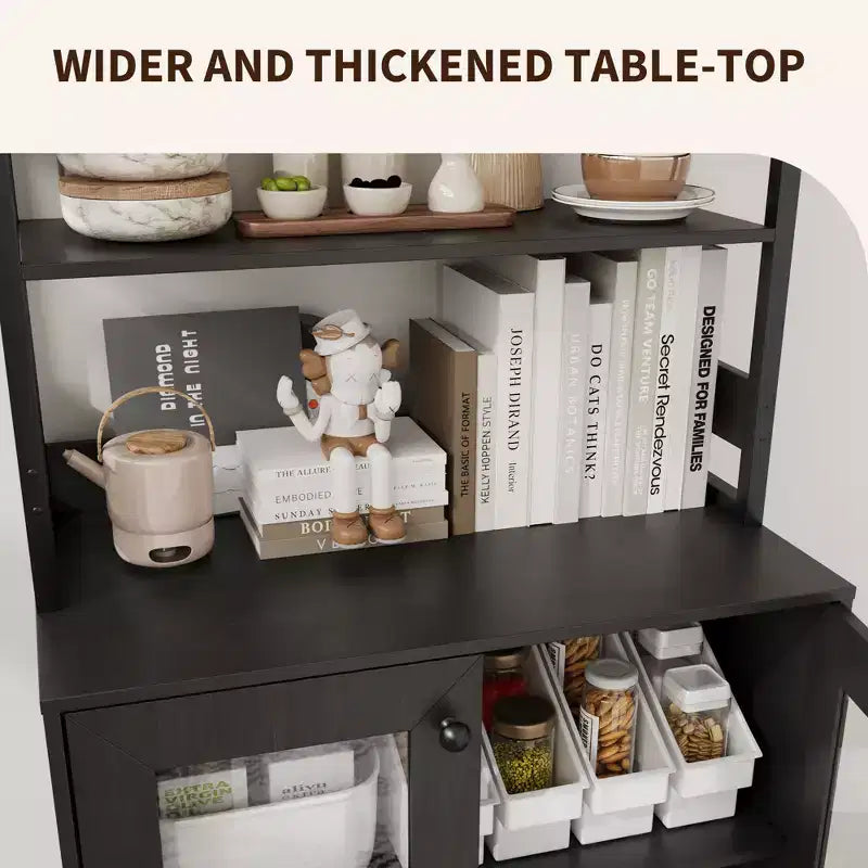 Acekool Étagère de Cuisine 170 cm avec Prise Électrique, Meuble de Rangement de Garde-Manger avec Lumières LED, Chariot de Bar avec Porte en Verre pour Salle à Manger, Salon