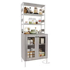 Acekool Étagère de Cuisine 170 cm avec Prise Électrique, Meuble de Rangement de Garde-Manger avec Lumières LED, Chariot de Bar avec Porte en Verre pour Salle à Manger, Salon
