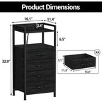 Commode en Tissu avec 4 Tiroirs de Rangement et Cadre en Acier Robuste, Coiffeuse avec Étagère de Rangement Ouverte, Table de Chevet pour la Maison ou le Bureau