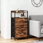 Commode en Tissu avec 4 Tiroirs de Rangement et Cadre en Acier Robuste, Coiffeuse avec Étagère de Rangement Ouverte, Table de Chevet pour la Maison ou le Bureau