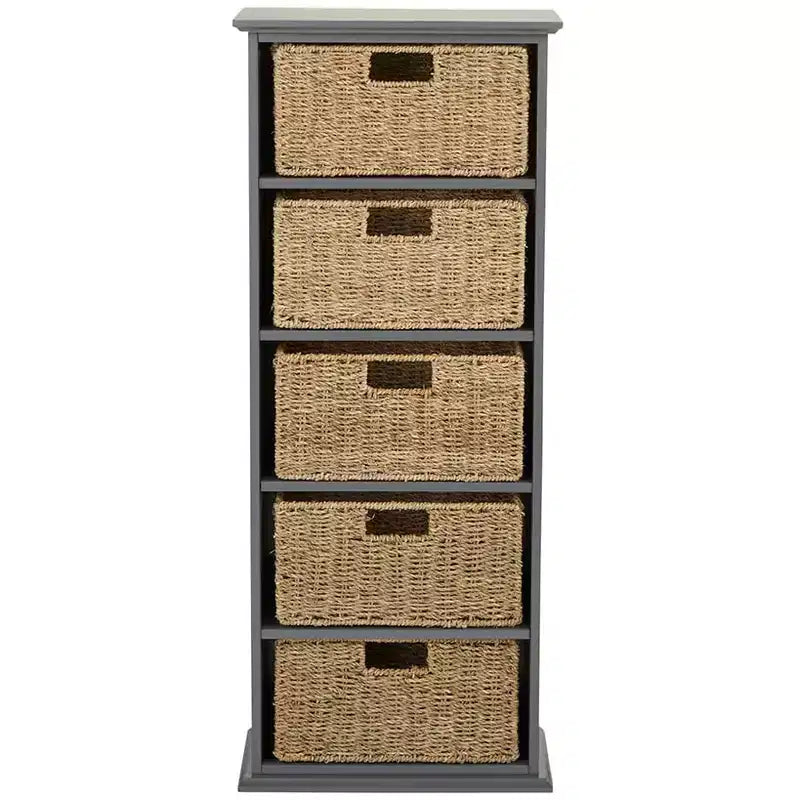 Étagère en bois The Lakeside Collection avec tiroirs en jonc de mer -