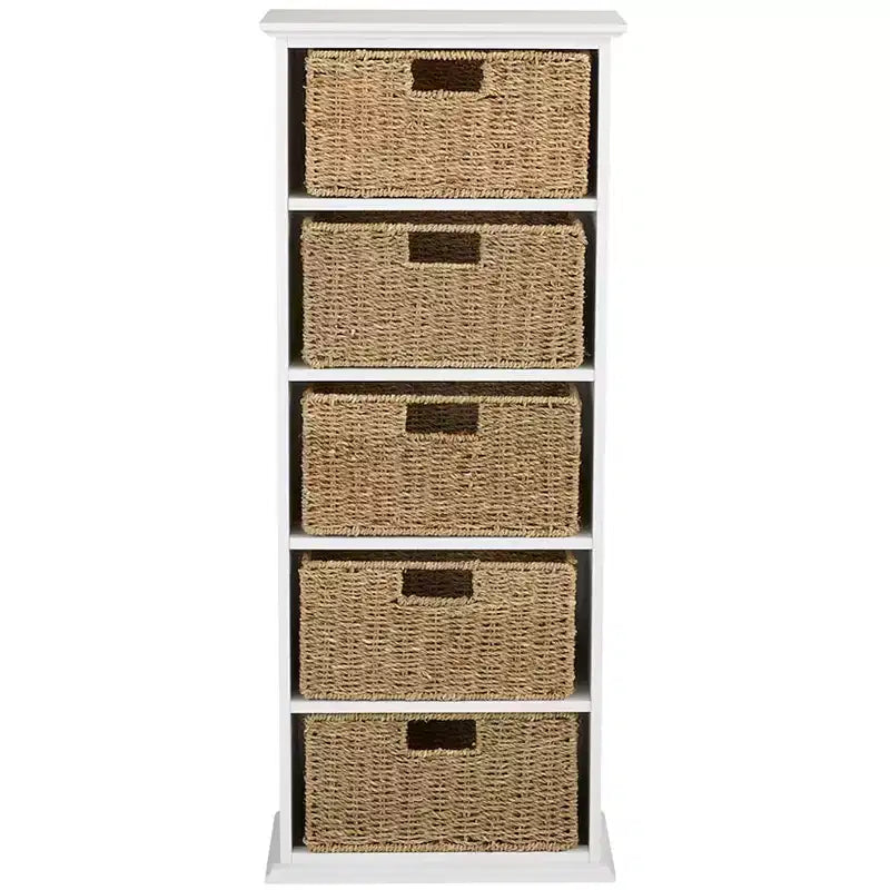 Étagère en bois The Lakeside Collection avec tiroirs en jonc de mer -