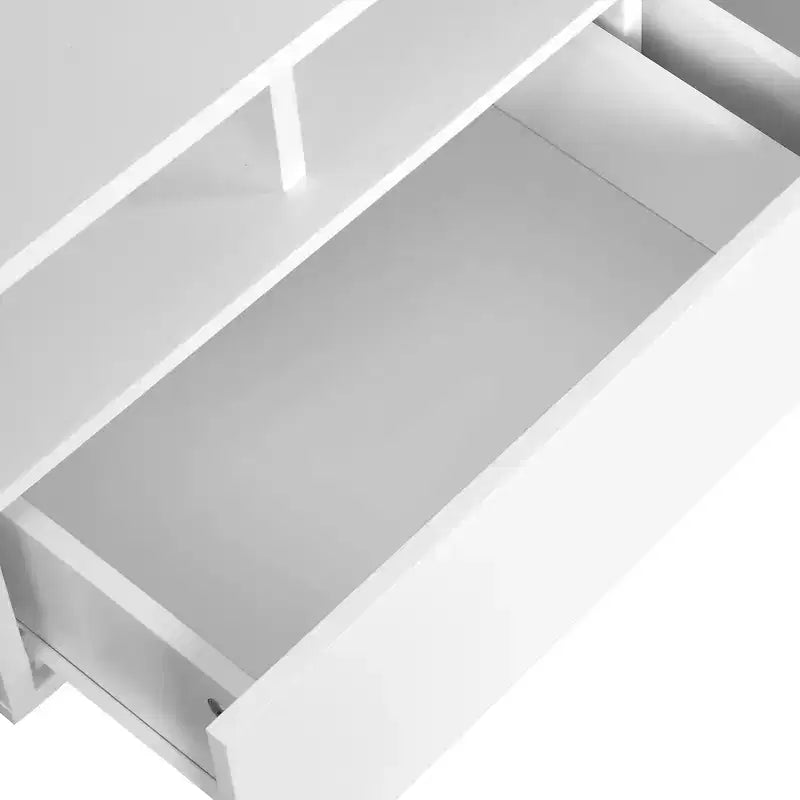 Table basse LED avec rangement 4 tiroirs, tables basses modernes haute brillance pour salon, petite table basse avec étagère de présentation ouverte, blanche