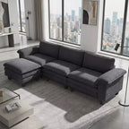Canapé d'angle HOMCOM en forme de L avec assise profonde, pouf mobile et accoudoirs rembourrés