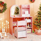 Costway Coiffeuse pour enfant Kit de maquillage pour fille avec miroir lumineux LED 3 couleurs rose