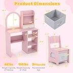 Costway Coiffeuse pour enfant Kit de maquillage pour fille avec miroir lumineux LED 3 couleurs rose