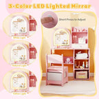 Costway Coiffeuse pour enfant Kit de maquillage pour fille avec miroir lumineux LED 3 couleurs rose