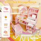 Costway Coiffeuse pour enfant Kit de maquillage pour fille avec miroir lumineux LED 3 couleurs rose