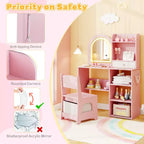 Costway Coiffeuse pour enfant Kit de maquillage pour fille avec miroir lumineux LED 3 couleurs rose