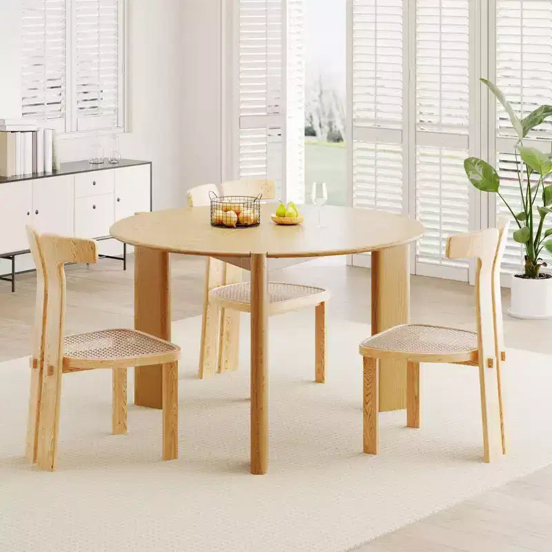 PexFix Table de salle à manger en bois massif de style campagnard, plateau rond aspect bois avec base en croix pour salles à manger modernes et réunions de famille