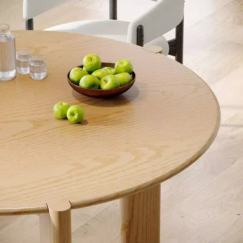 PexFix Table de salle à manger en bois massif de style campagnard, plateau rond aspect bois avec base en croix pour salles à manger modernes et réunions de famille