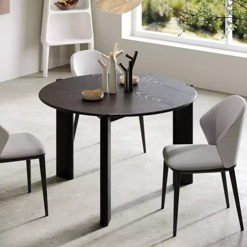 PexFix Table de salle à manger en bois massif de style campagnard, plateau rond aspect bois avec base en croix pour salles à manger modernes et réunions de famille