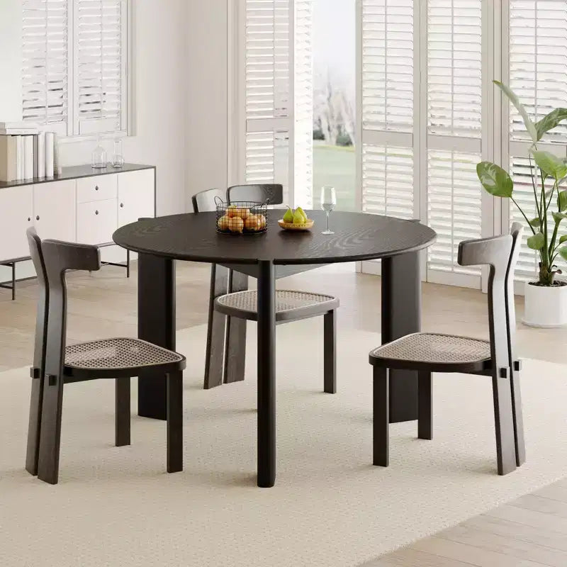 PexFix Table de salle à manger en bois massif de style campagnard, plateau rond aspect bois avec base en croix pour salles à manger modernes et réunions de famille