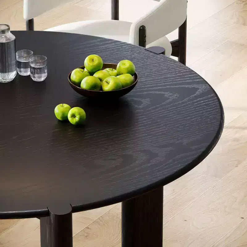PexFix Table de salle à manger en bois massif de style campagnard, plateau rond aspect bois avec base en croix pour salles à manger modernes et réunions de famille
