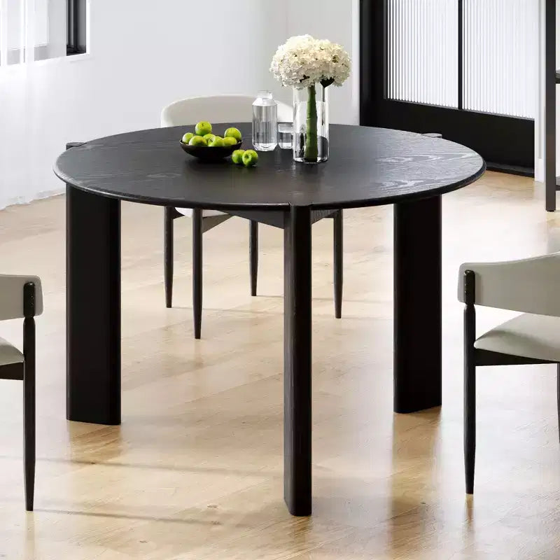 PexFix Table de salle à manger en bois massif de style campagnard, plateau rond aspect bois avec base en croix pour salles à manger modernes et réunions de famille