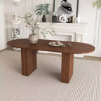 Table de salle à manger ovale 62,9 pouces pour 6 personnes, plateau en MDF plaqué noyer avec base en MDF, table de salle à manger de style ferme moderne avec surface résistante à l'eau et aux rayures
