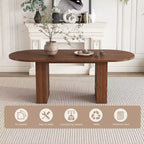 Table de salle à manger ovale 62,9 pouces pour 6 personnes, plateau en MDF plaqué noyer avec base en MDF, table de salle à manger de style ferme moderne avec surface résistante à l'eau et aux rayures