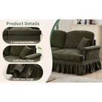 MooxvMoo Canapé d'angle en chenille 107 po de style Mid-century avec ourlet à volants amovible, canapé en U avec coussins décoratifs et 2 poufs, vert