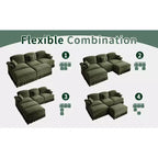 MooxvMoo Canapé d'angle en chenille 107 po de style Mid-century avec ourlet à volants amovible, canapé en U avec coussins décoratifs et 2 poufs, vert