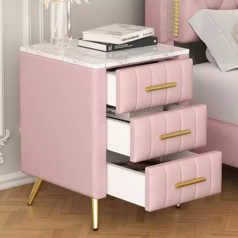 Tables de chevet modernes capitonnées avec tiroir, plateau en faux marbre et pieds en métal doré, tables d'appoint élégantes pour chambre ou canapé-Panipeachy