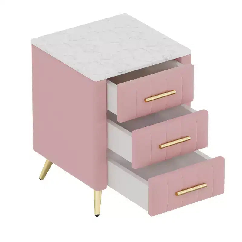 Tables de chevet modernes capitonnées avec tiroir, plateau en faux marbre et pieds en métal doré, tables d'appoint élégantes pour chambre ou canapé-Panipeachy