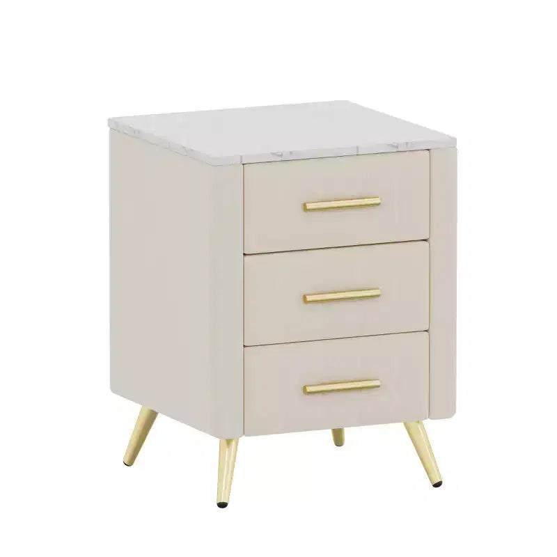 Tables de chevet modernes capitonnées avec tiroir, plateau en faux marbre et pieds en métal doré, tables d'appoint élégantes pour chambre ou canapé-Panipeachy