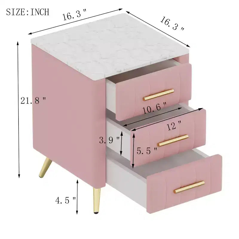 Tables de chevet modernes capitonnées avec tiroir, plateau en faux marbre et pieds en métal doré, tables d'appoint élégantes pour chambre ou canapé-Panipeachy