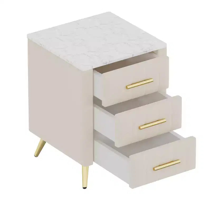 Tables de chevet modernes capitonnées avec tiroir, plateau en faux marbre et pieds en métal doré, tables d'appoint élégantes pour chambre ou canapé-Panipeachy