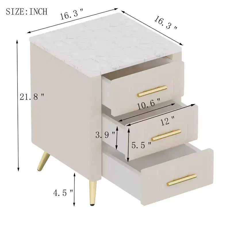 Tables de chevet modernes capitonnées avec tiroir, plateau en faux marbre et pieds en métal doré, tables d'appoint élégantes pour chambre ou canapé-Panipeachy
