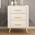 Modern Upholstered Nightstands with Drawer, Faux Marble Top and Gold Metal Legs, Elegant Bedside Tables for Bedroom or Sofa Side-Panipeachy