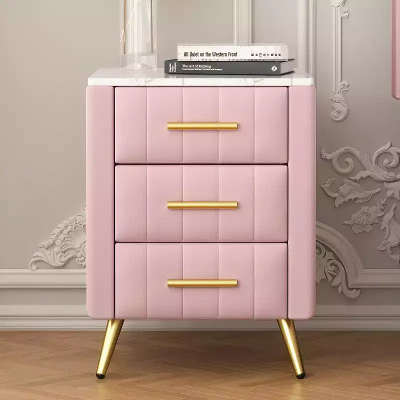 Tables de chevet modernes capitonnées avec tiroir, plateau en faux marbre et pieds en métal doré, tables d'appoint élégantes pour chambre ou canapé-Panipeachy
