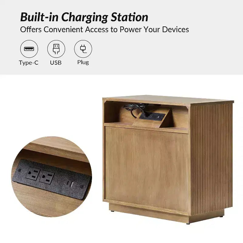 Tables de chevet Albert avec 3 tiroirs (lot de 2), en bois massif, avec station de charge | ART OF LIVING DESIGNS-ACORN