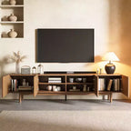 Meuble TV en bois extra long de 86,6 po pour téléviseur de 90 po, console média à lattes, centre de divertissement avec étagères amovibles, noyer Gaoyangjiaju