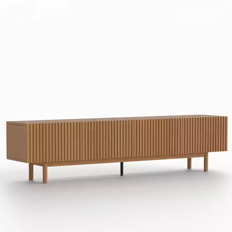 Meuble TV en bois extra long de 86,6 po pour téléviseur de 90 po, console média à lattes, centre de divertissement avec étagères amovibles, noyer Gaoyangjiaju