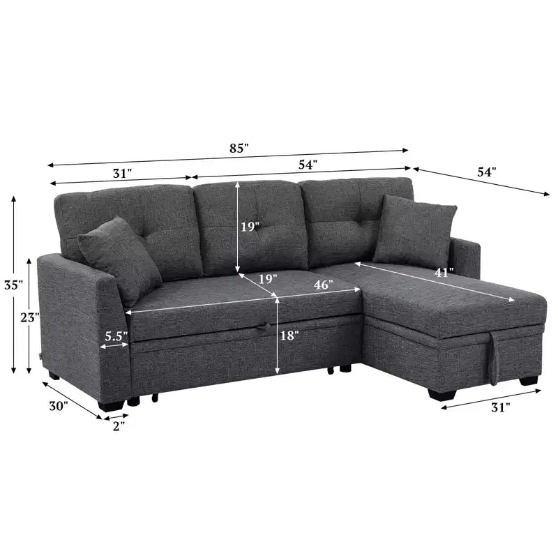 MooxvMoo 86 Canapé d'angle convertible moderne avec méridienne réversible, canapé-lit en L 3 places, canapé gigogne en tissu d'aspect lin, gris