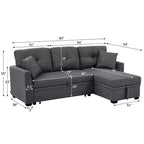 MooxvMoo 86 Canapé d'angle convertible moderne avec méridienne réversible, canapé-lit en L 3 places, canapé gigogne en tissu d'aspect lin, gris