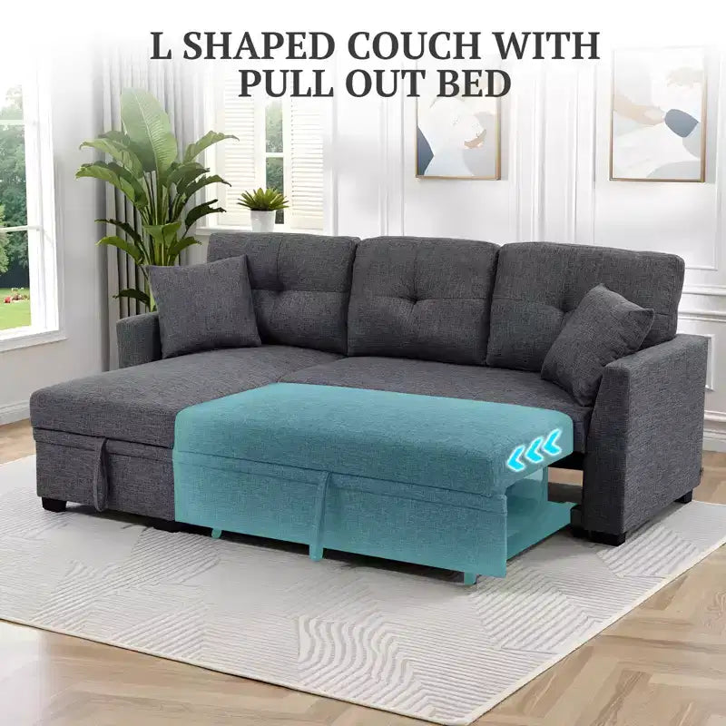 MooxvMoo 86 Canapé d'angle convertible moderne avec méridienne réversible, canapé-lit en L 3 places, canapé gigogne en tissu d'aspect lin, gris