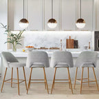 Lot de 2 tabourets de bar rembourrés en tissu bouclé de 68 cm, chaises modernes pour îlot de cuisine avec pieds en métal aspect bois - Panipeachy