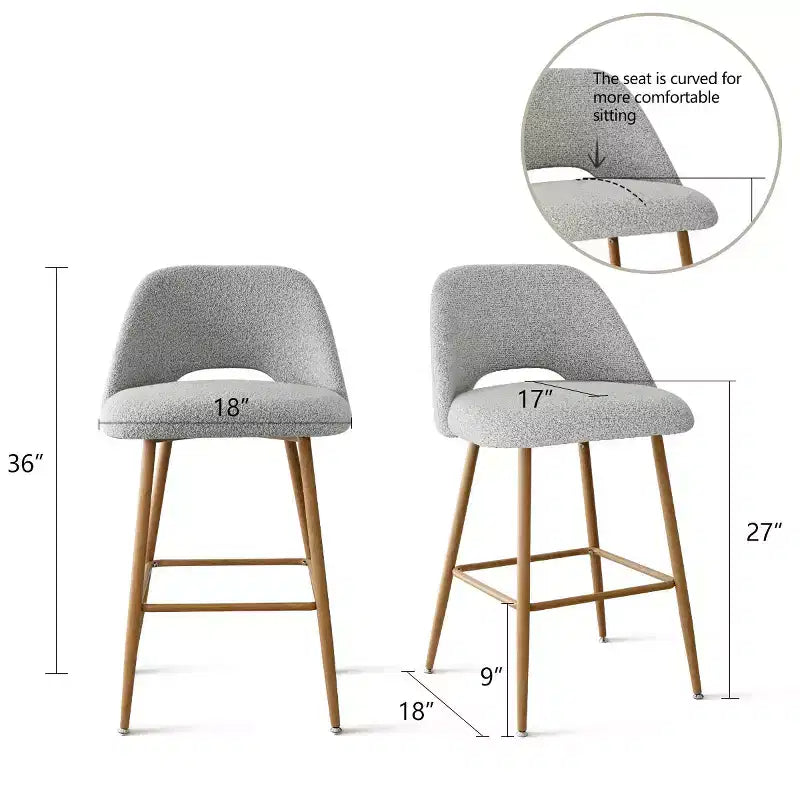 Lot de 2 tabourets de bar rembourrés en tissu bouclé de 68 cm, chaises modernes pour îlot de cuisine avec pieds en métal aspect bois - Panipeachy