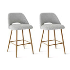 Lot de 2 tabourets de bar rembourrés en tissu bouclé de 68 cm, chaises modernes pour îlot de cuisine avec pieds en métal aspect bois - Panipeachy